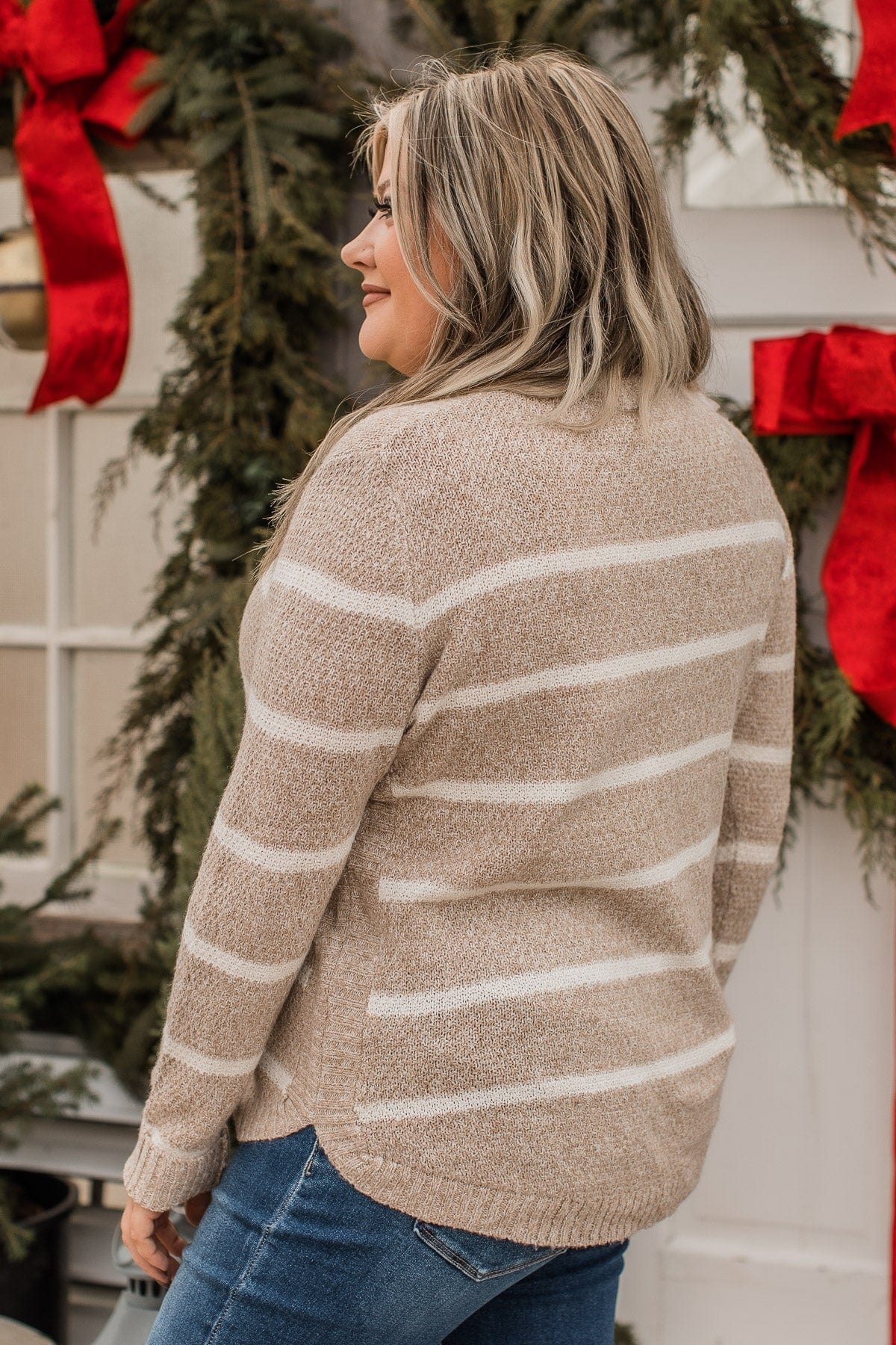 Way Of Life Striped Knit Sweater- Oatmeal & Ivory