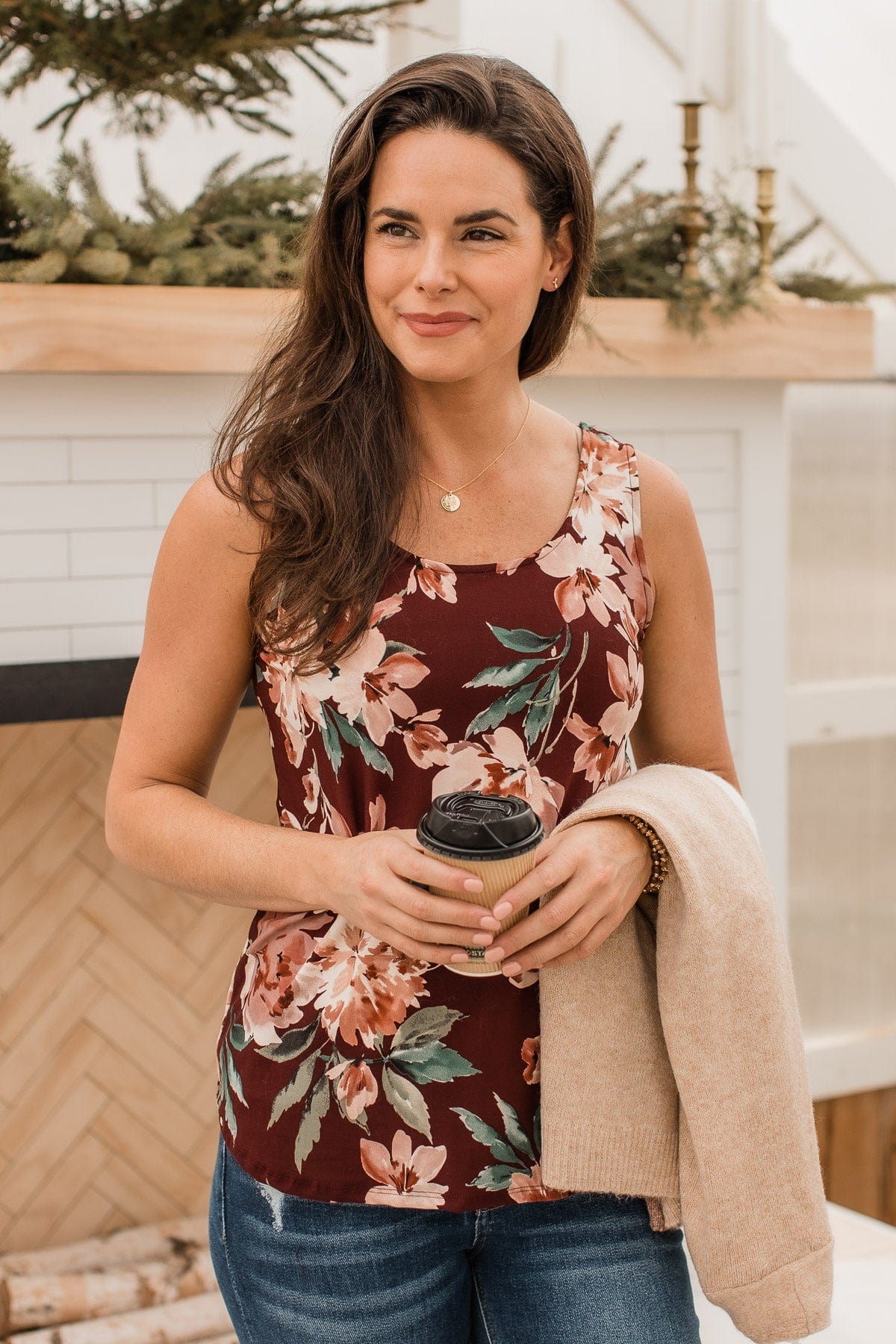 Keep It Up Floral Tank Top- Deep Burgundy