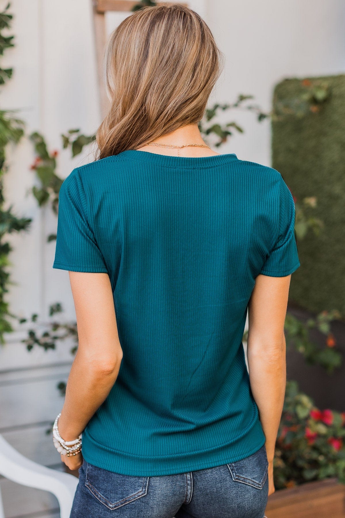 Without A Care Ribbed Knit Top- Teal