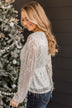 Lovely Evenings Fringed Sequin Blouse- Ivory & Silver