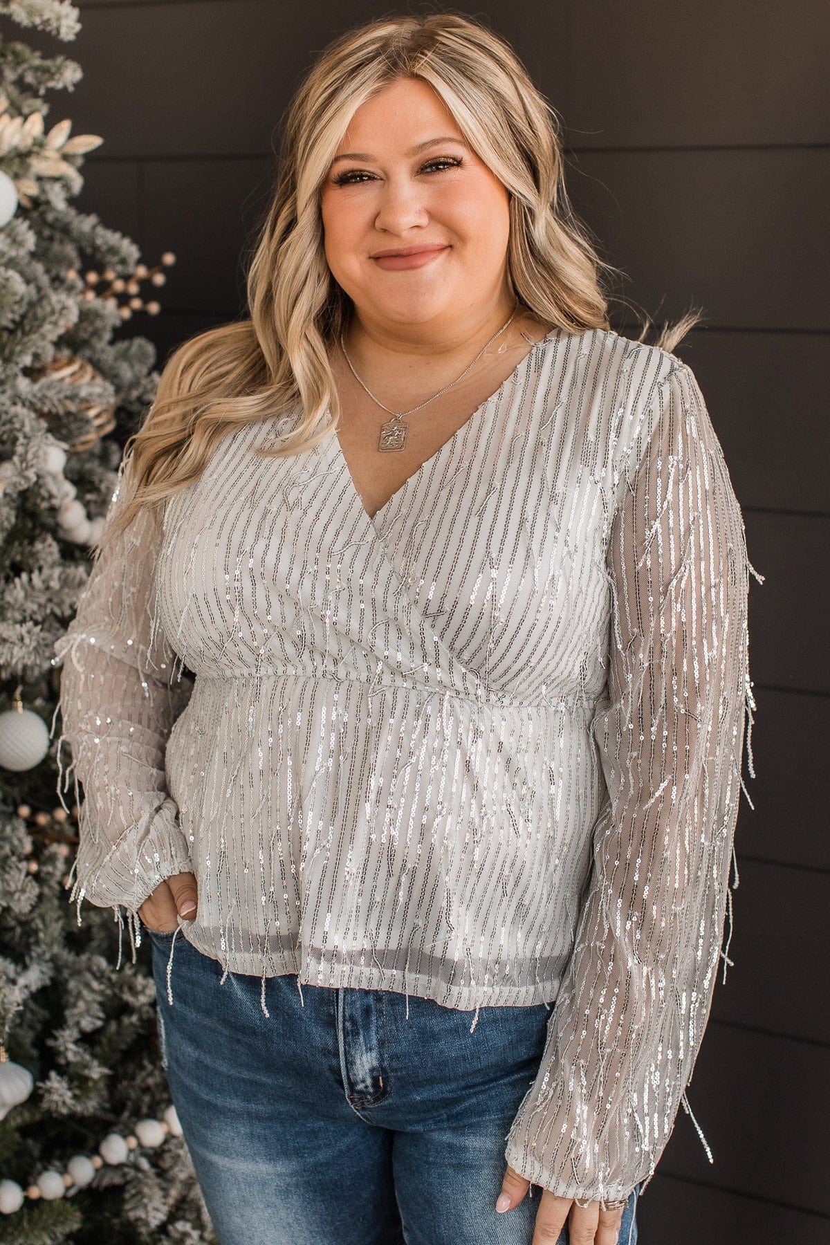 silver sequin top plus size