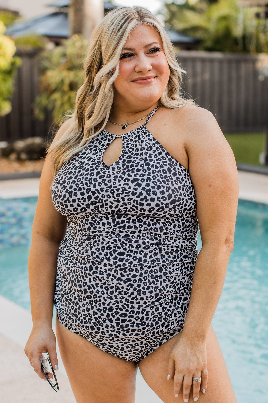 Chasing Sunsets Tankini Swim Top- Taupe Black Leopard