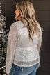 Lovely Evenings Fringed Sequin Blouse- Ivory & Silver