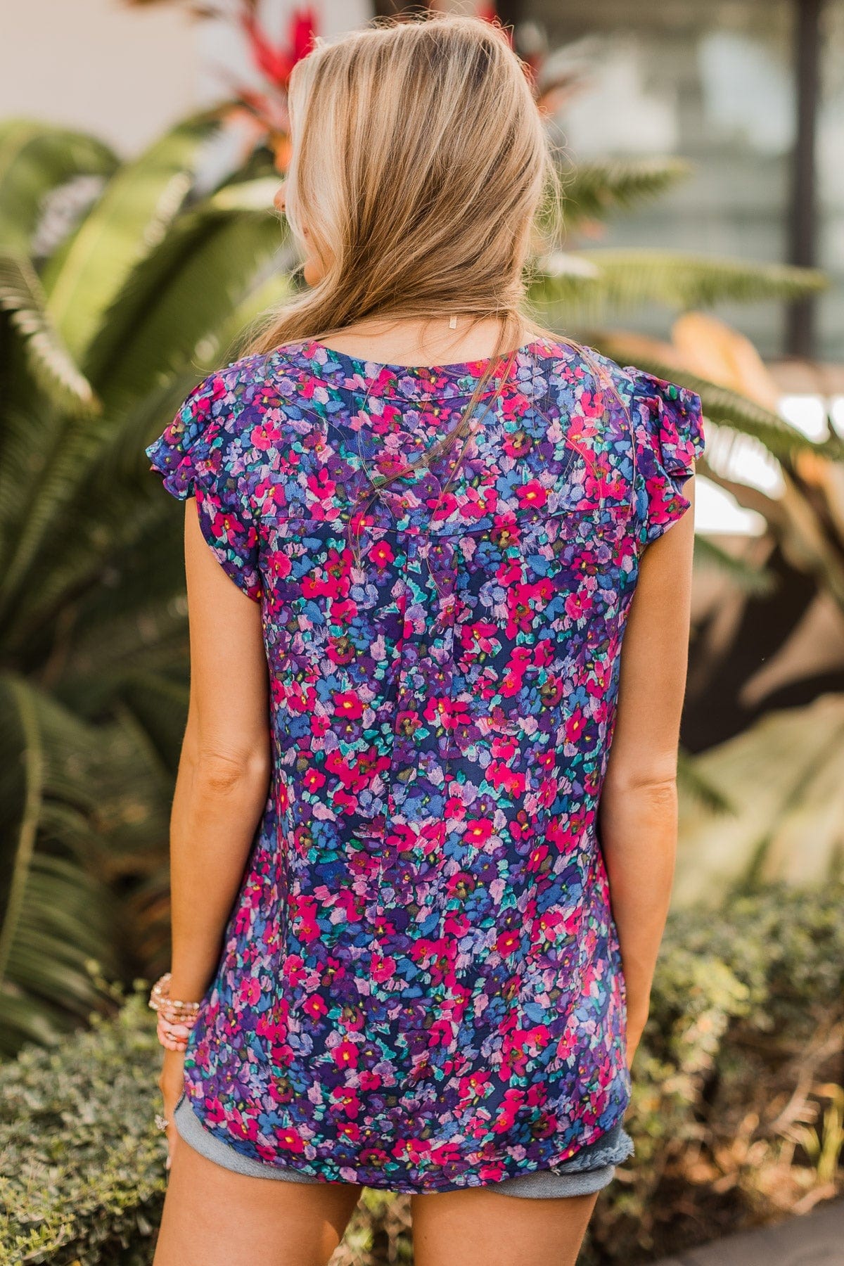 It's A New Day Floral Blouse- Purple, Royal Blue, & Pink