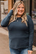 Sweet Kisses Striped Knit Sweater- Dark Teal