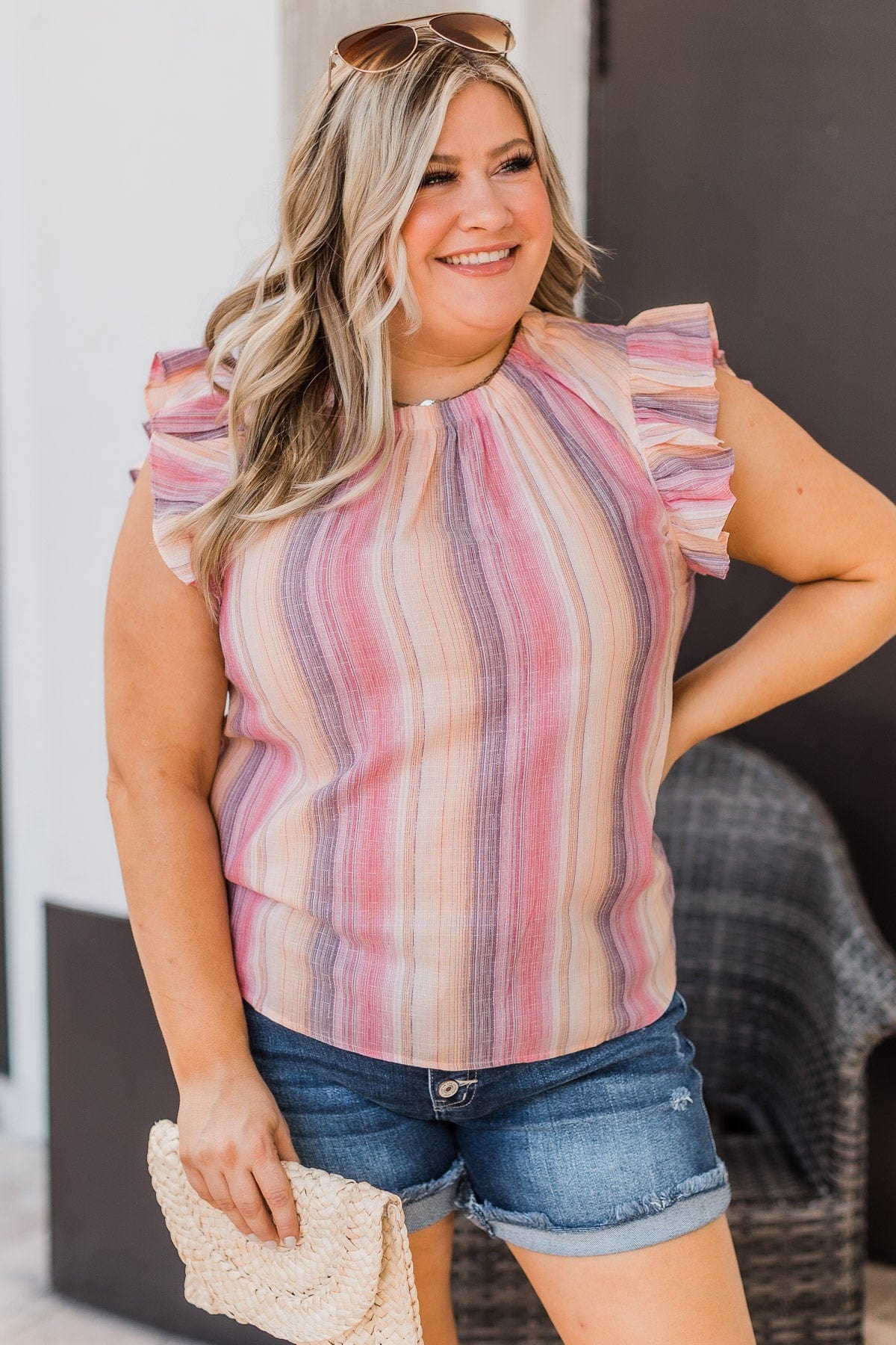pink ruffle blouse plus size