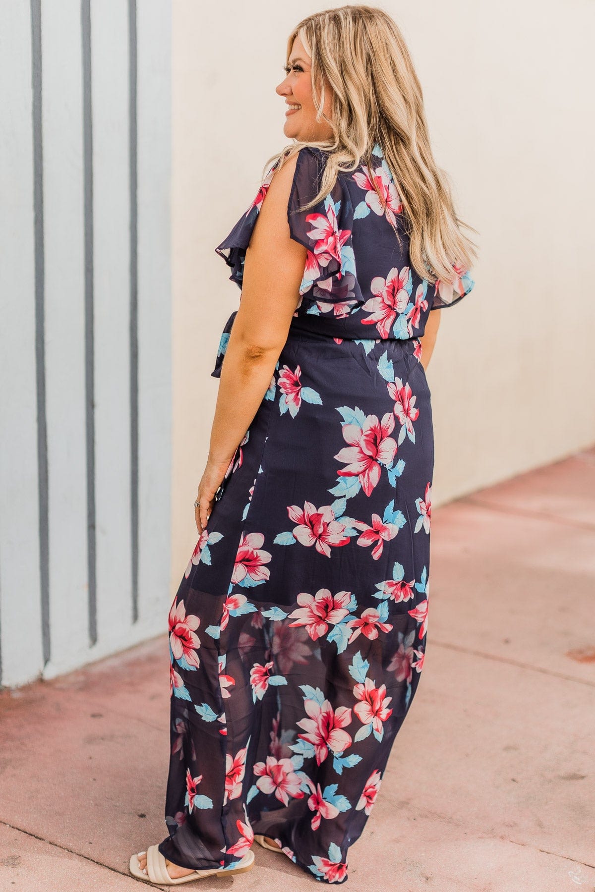 Plant Your Roots Floral Maxi Dress- Navy