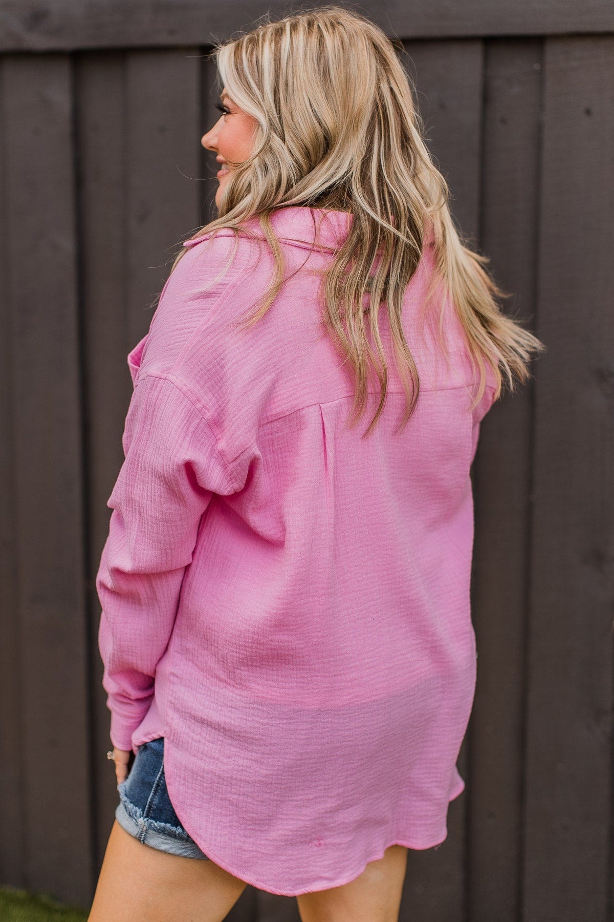 Caught In A Moment Button Top- Bubblegum Pink