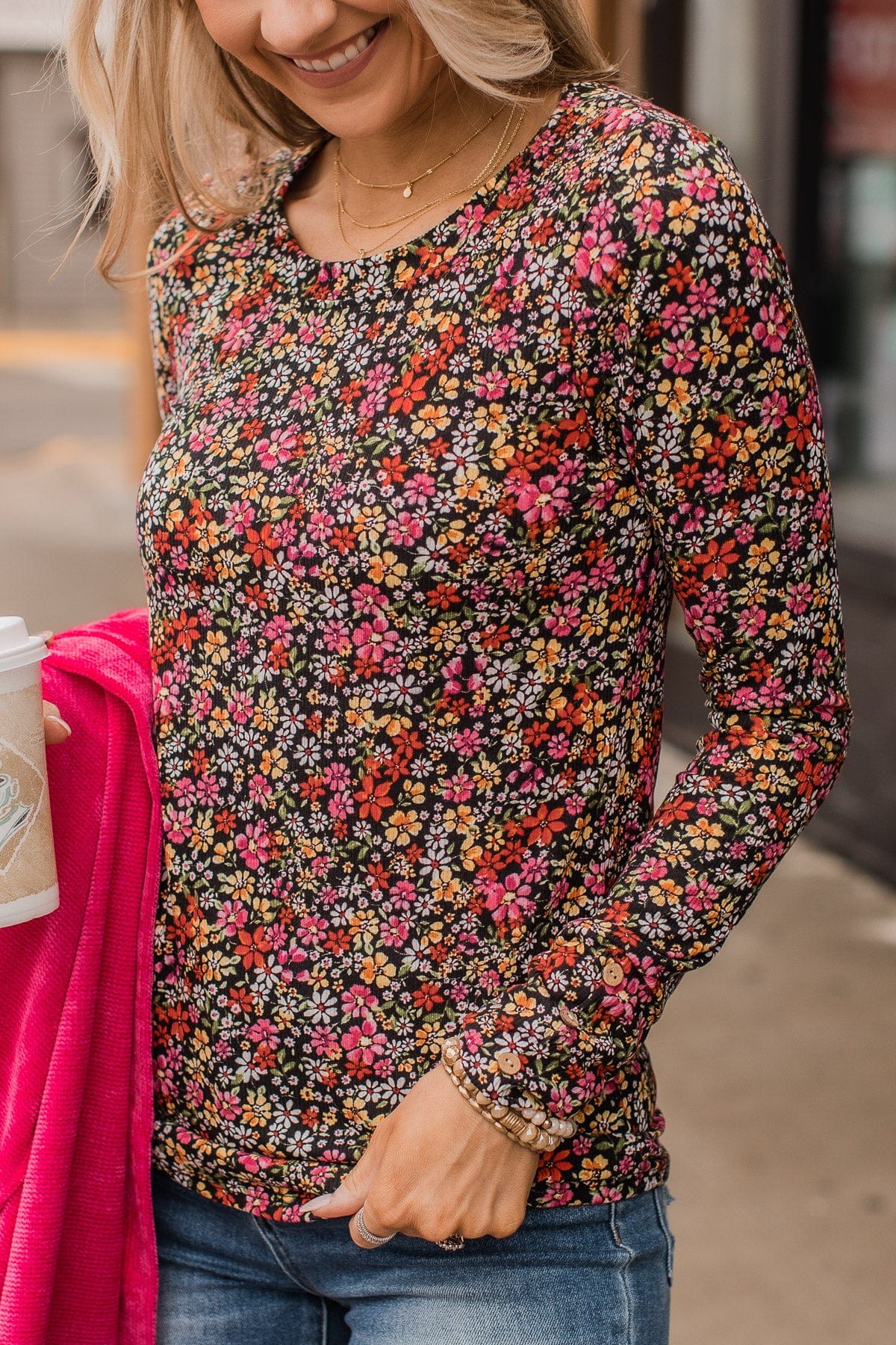Unexplainable Feelings Floral Knit Top- Black