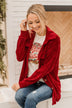 Cause For Applause Knit Button Top- Red