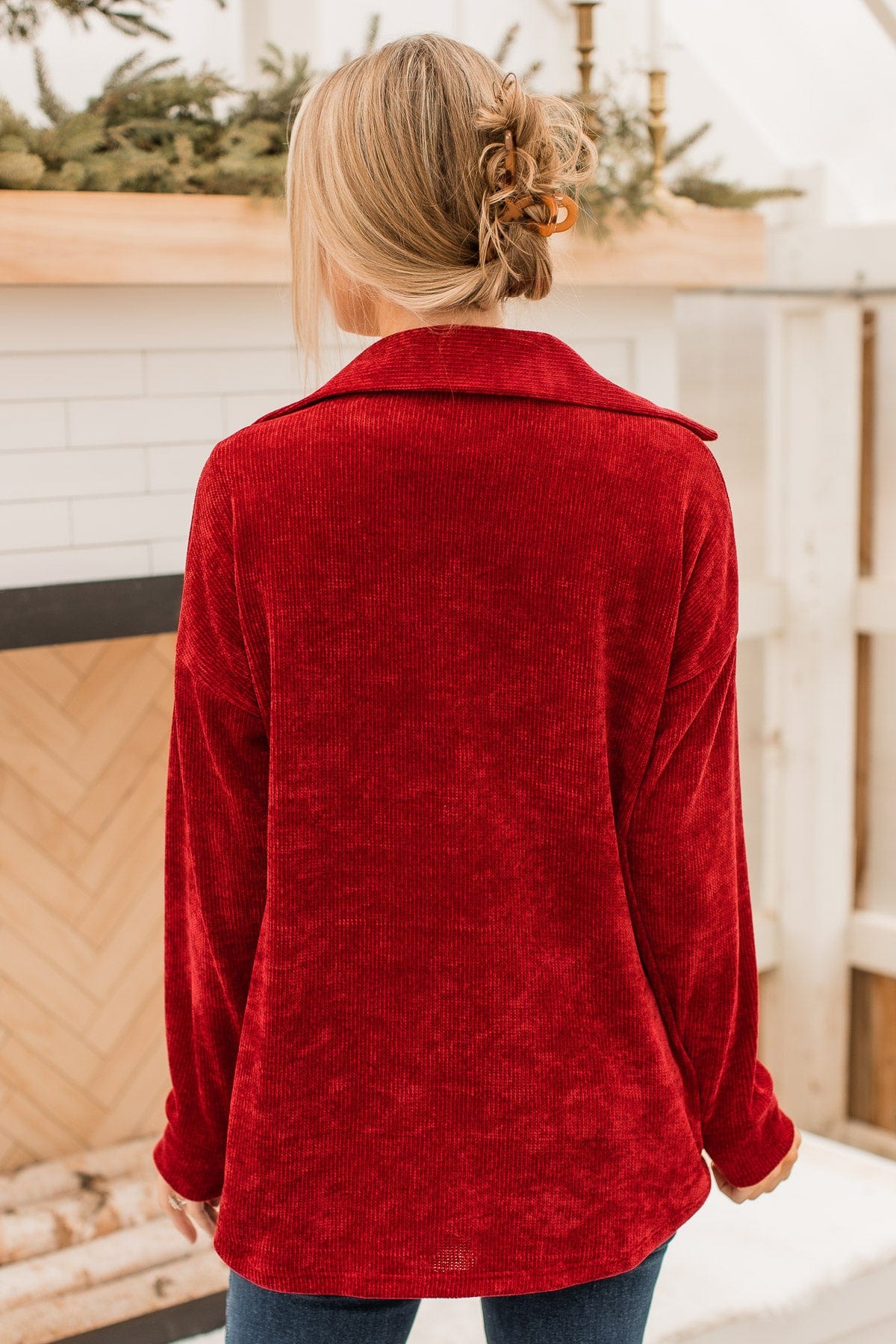 Cause For Applause Knit Button Top- Red