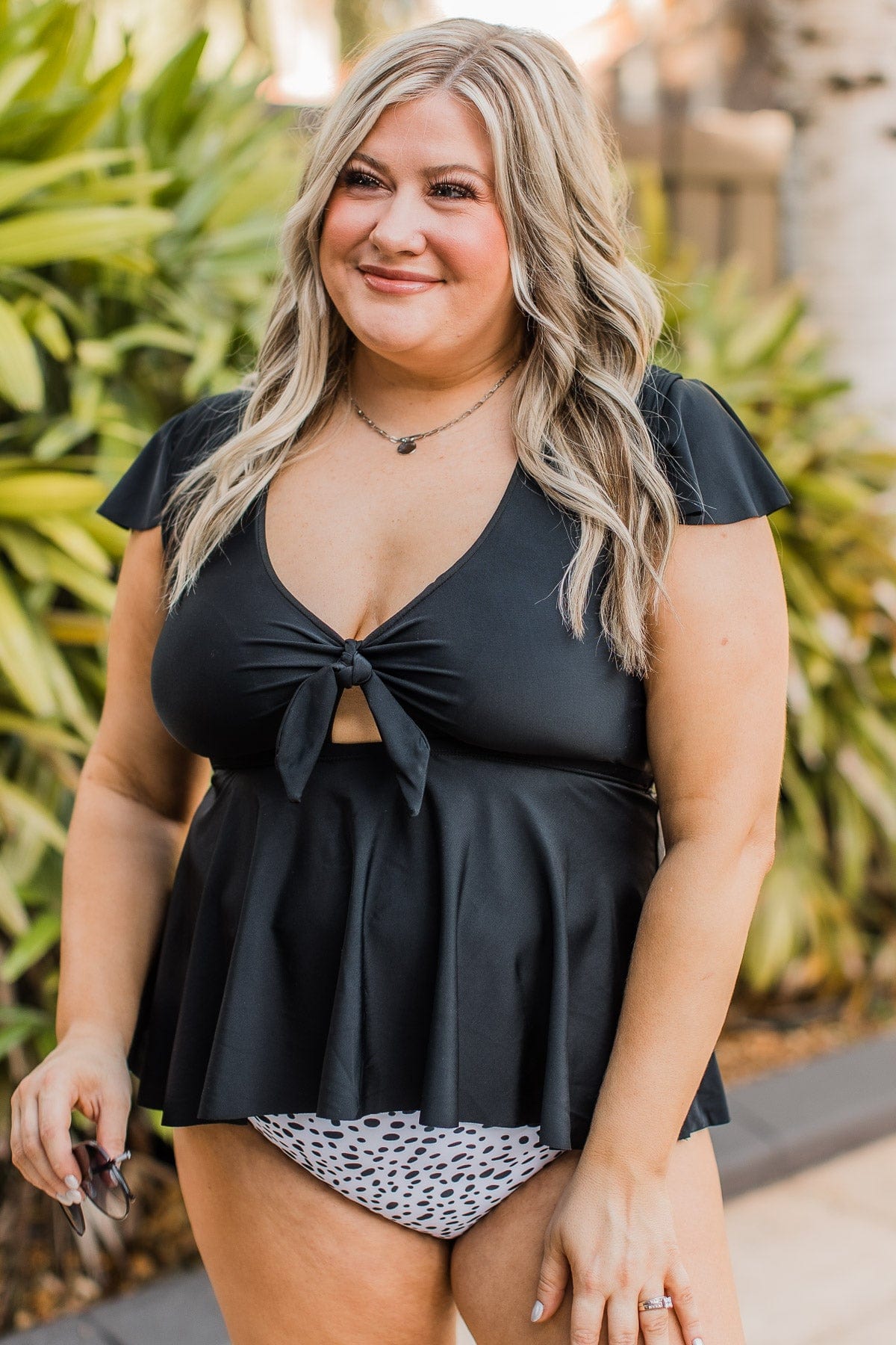black peplum swim top