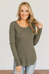 Fall Breeze & Autumn Leaves Waffle Knit Top- Olive