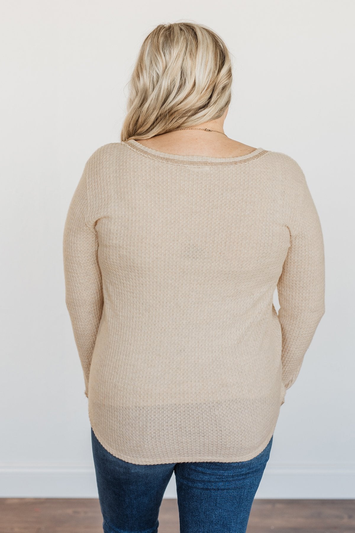 Cozy Up Waffle Knit Long Sleeve Top- Oatmeal