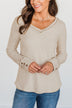Cozy Up Waffle Knit Long Sleeve Top- Oatmeal