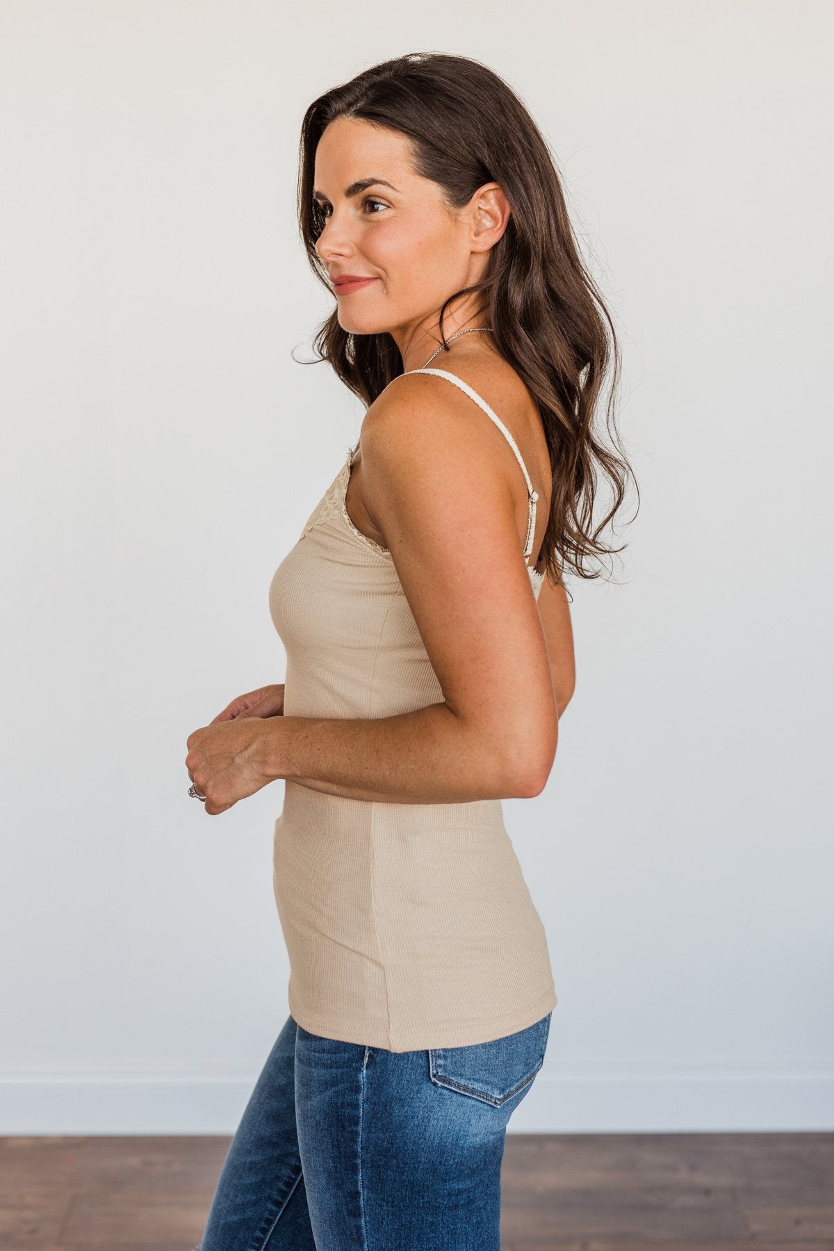 Pulse Basics Lace Trimmed Tank Top- Neutral