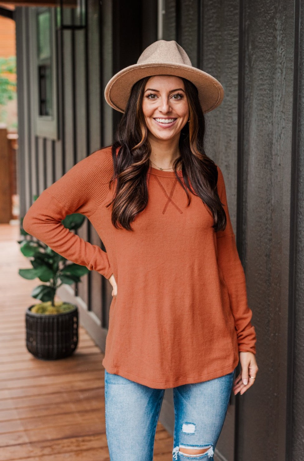 Dreaming About Fall Long Sleeve Top Burnt Orange