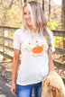 Festive "Thankful" Pumpkin Graphic Tee- Light Taupe