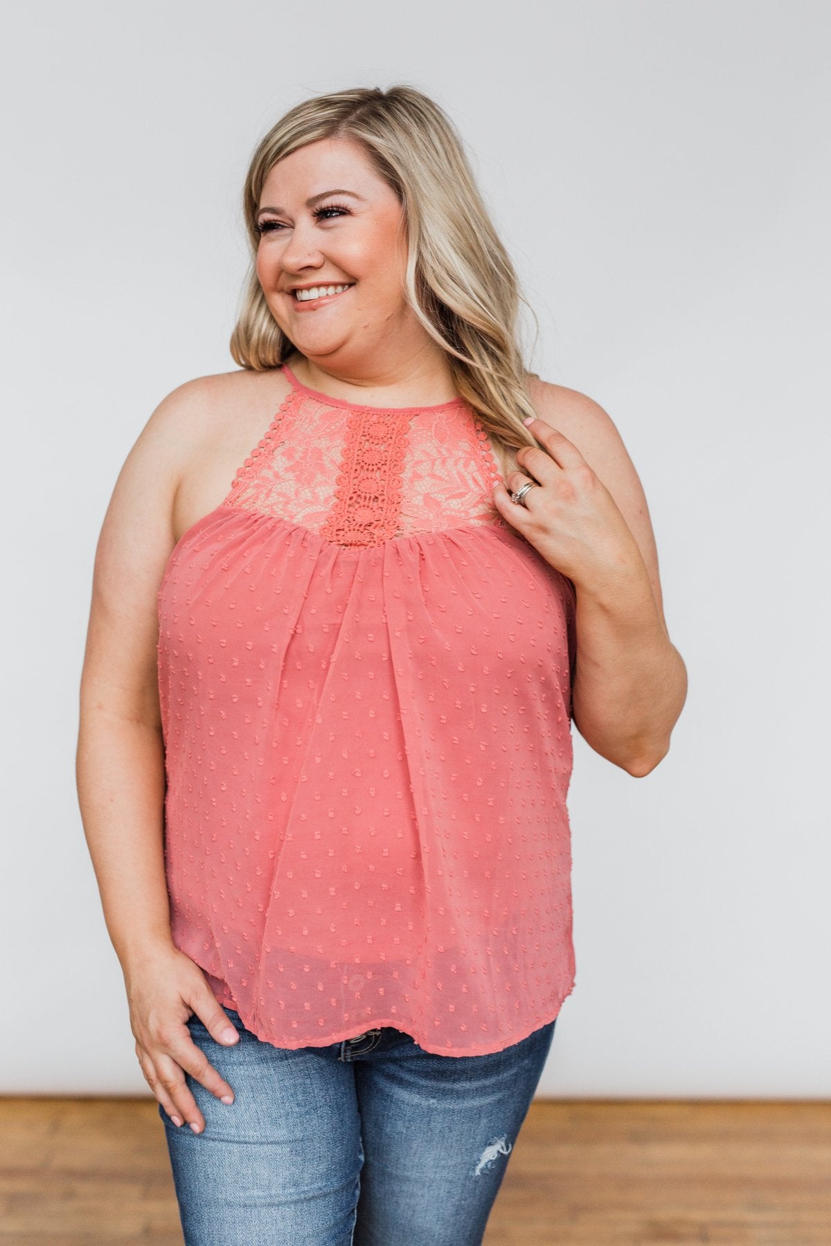 Sweet Smiles Lace Tank Top- Dusty Coral