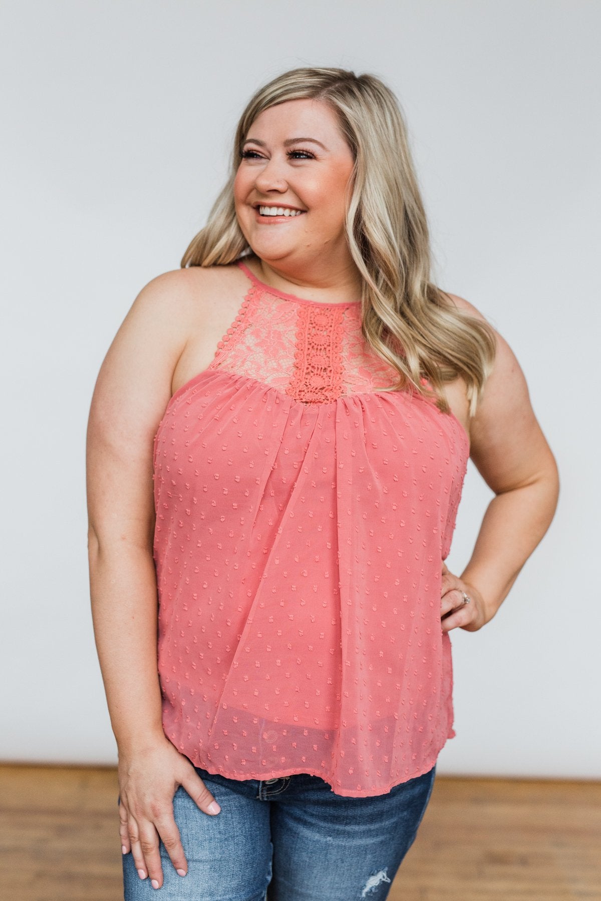 Sweet Smiles Lace Tank Top- Dusty Coral