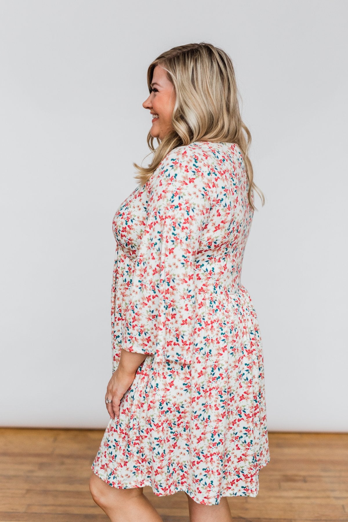 Lean On Me Floral V-Neck Dress- Ivory