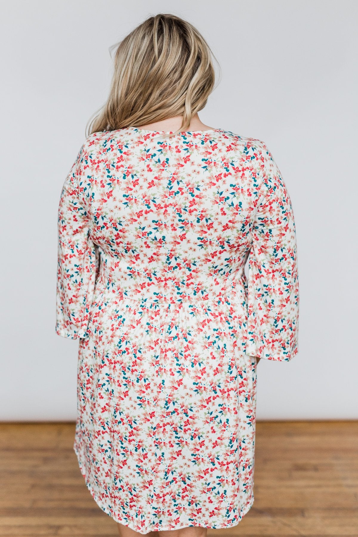 Lean On Me Floral V-Neck Dress- Ivory