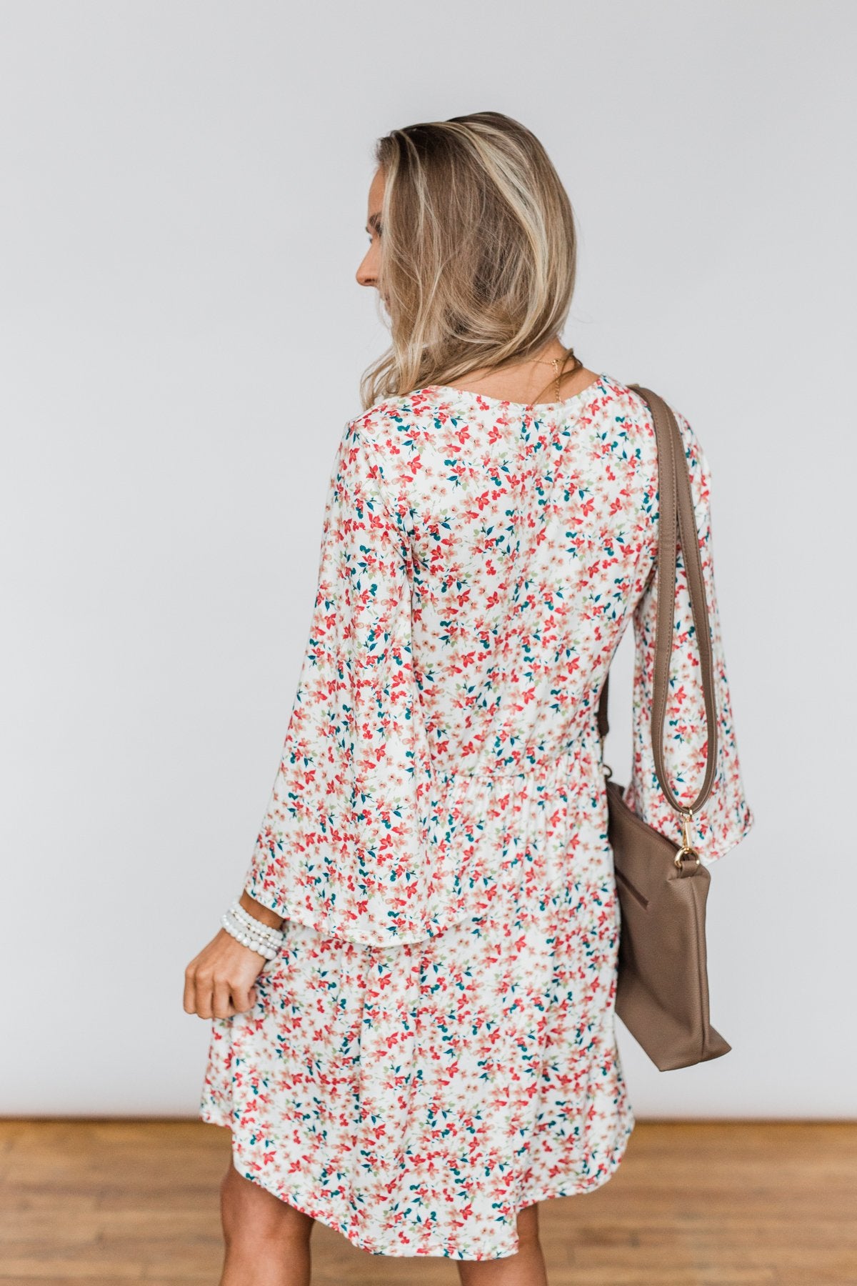 Lean On Me Floral V-Neck Dress- Ivory