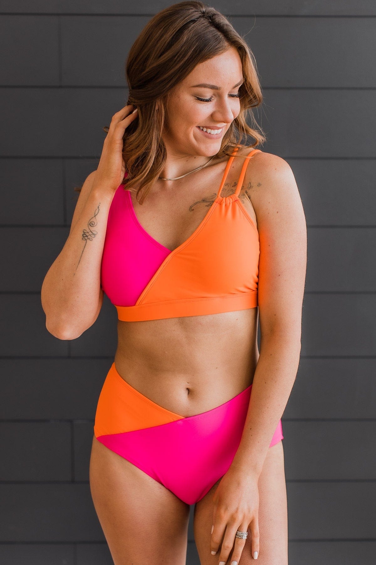 Capture The Coast Swim Top- Hot Pink & Orange – The Pulse Boutique