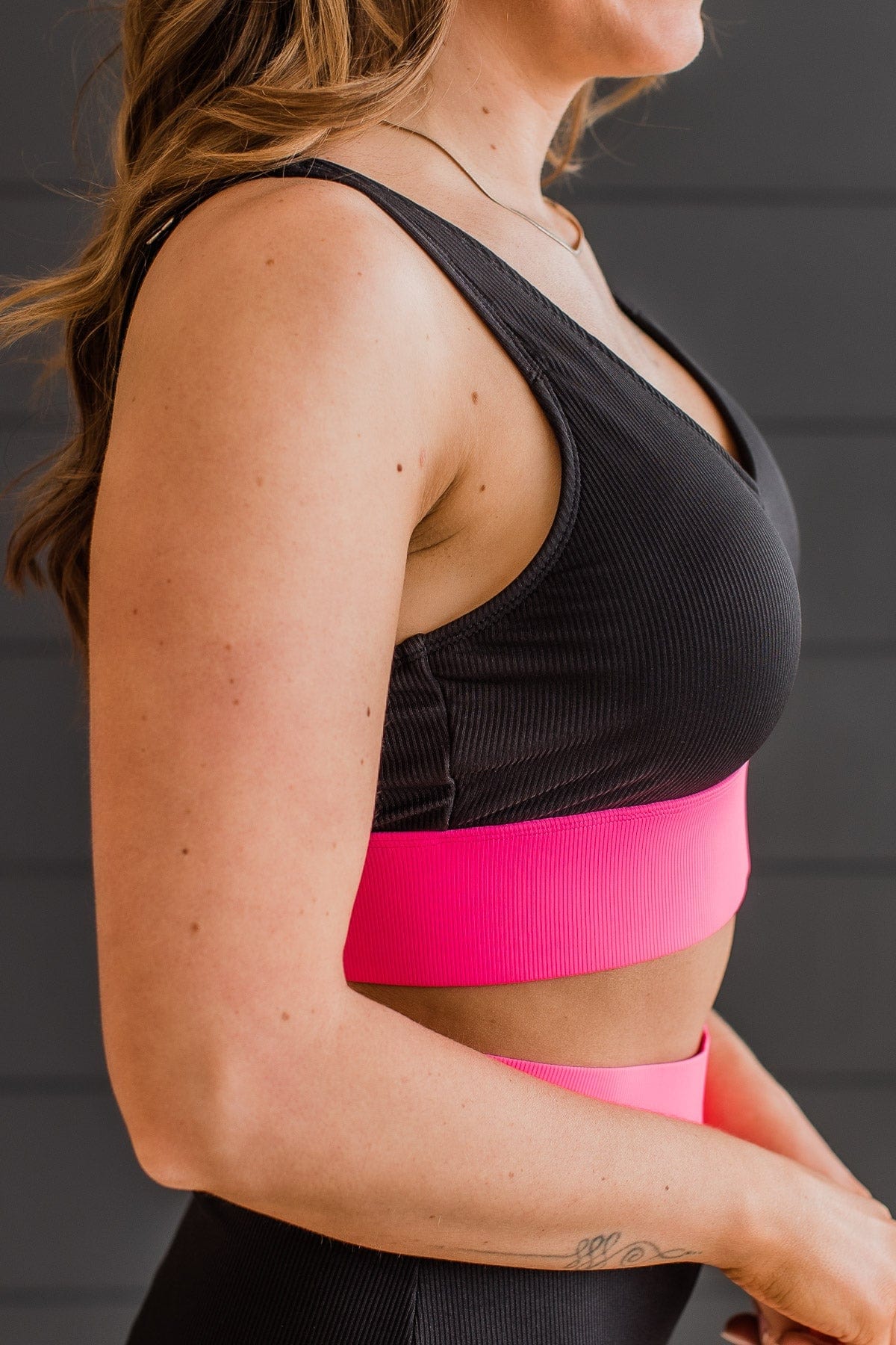 Kissed By The Sun Bikini Swim Top- Black & Neon Pink