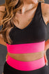 Kissed By The Sun Bikini Swim Top- Black & Neon Pink