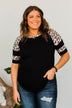 Midnight Retreat Short Sleeve Top- Black & Leopard