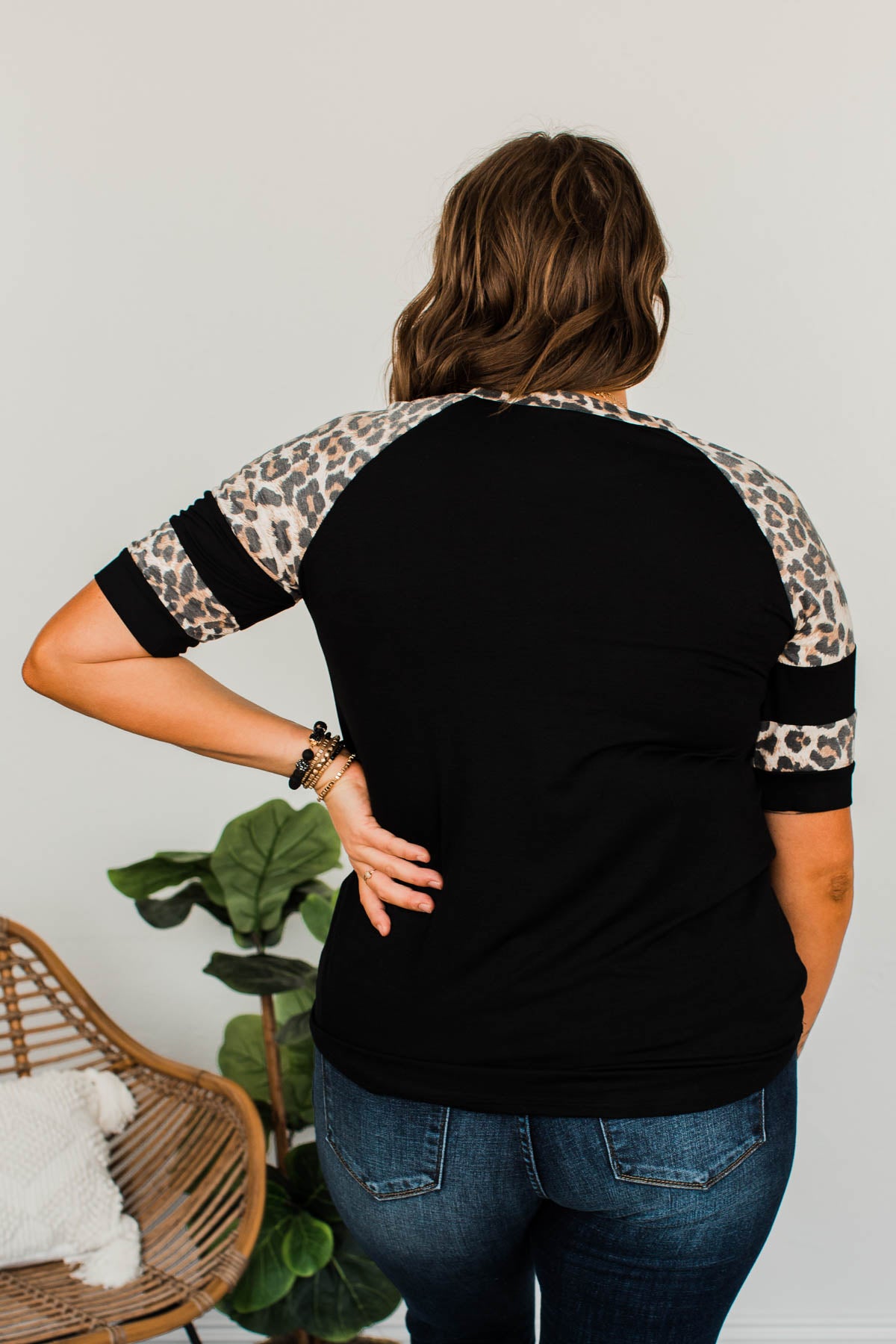 Midnight Retreat Short Sleeve Top- Black & Leopard