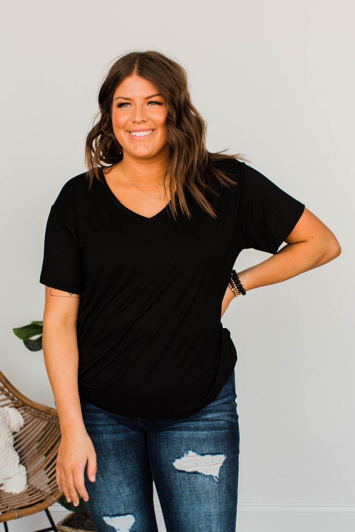 Always Essential V-Neck Top- Black
