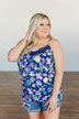 Feeling Positive Floral Lace Tank Top- Cobalt Blue