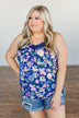 Feeling Positive Floral Lace Tank Top- Cobalt Blue