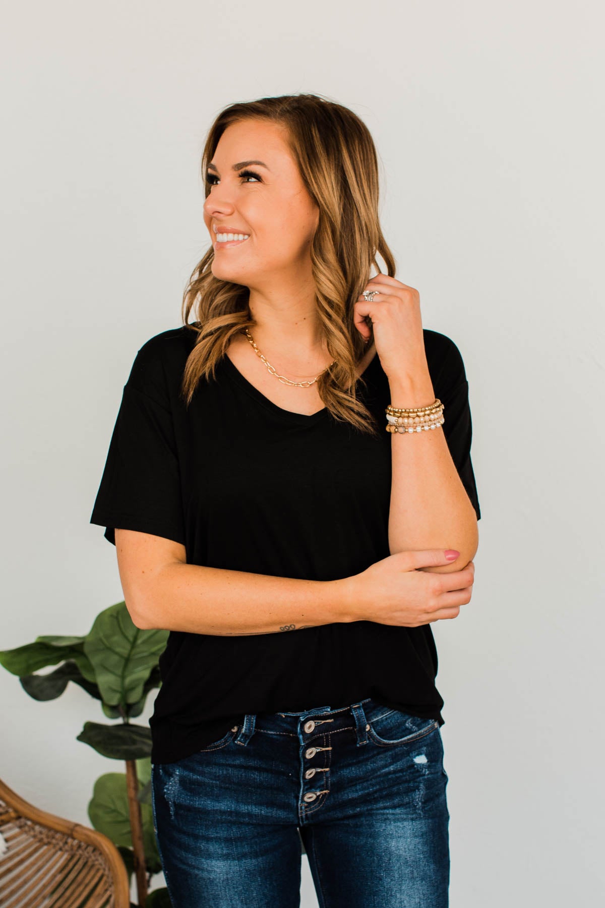 Always Essential V-Neck Top- Black