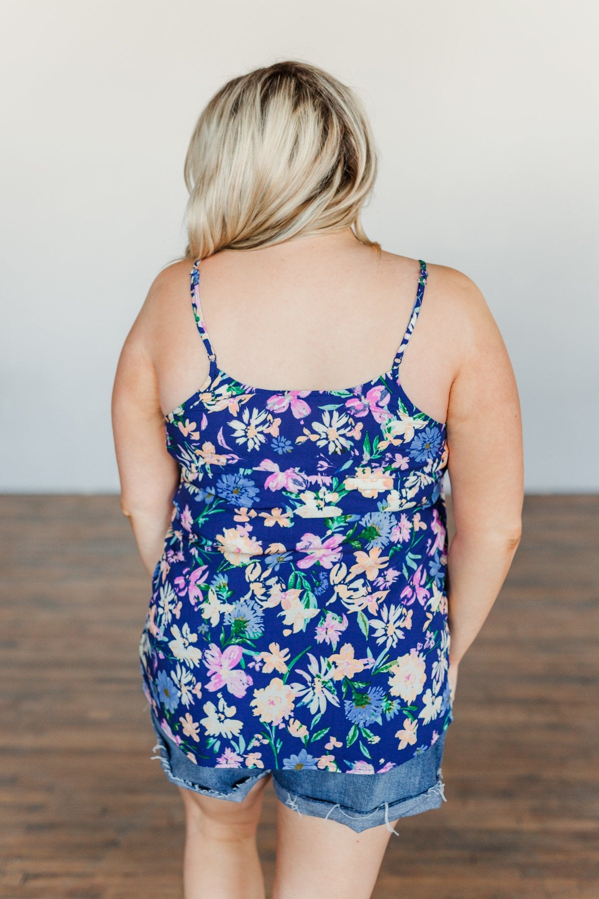 Feeling Positive Floral Lace Tank Top- Cobalt Blue