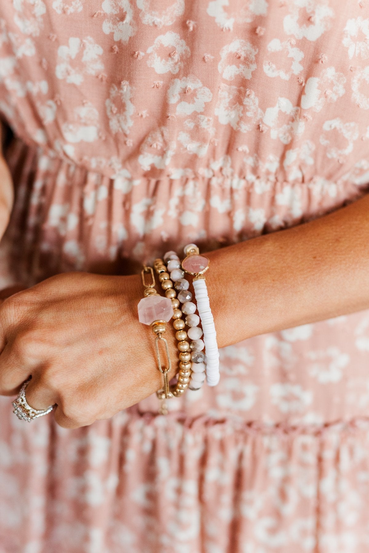 Always Classy Beaded Bracelet Set- Blush, Ivory, & Gold