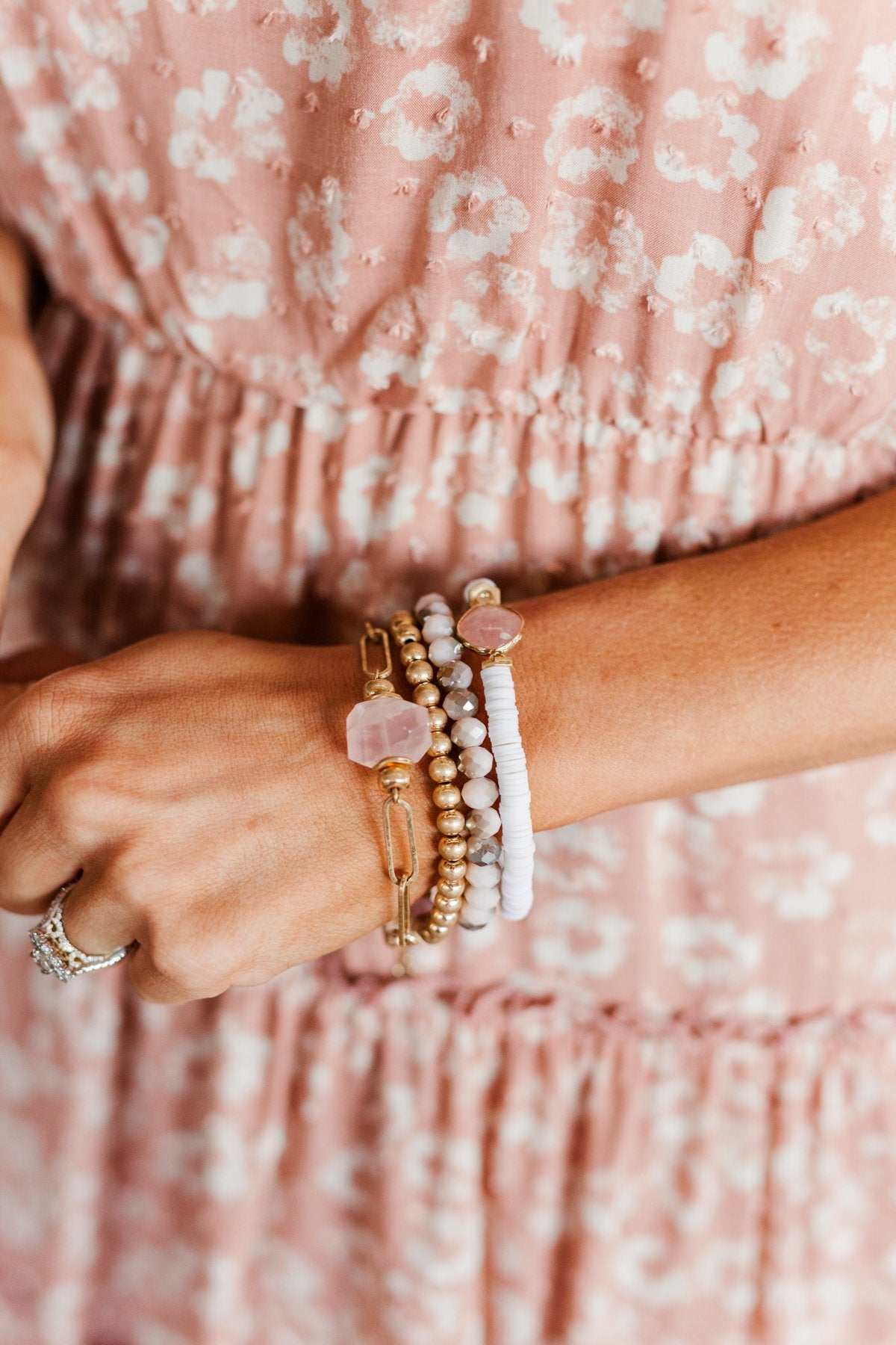 Always Classy Beaded Bracelet Set- Blush, Ivory, & Gold