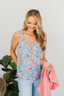 Floral Happiness Pleated Tank Top- Light Blue