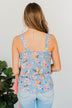 Floral Happiness Pleated Tank Top- Light Blue