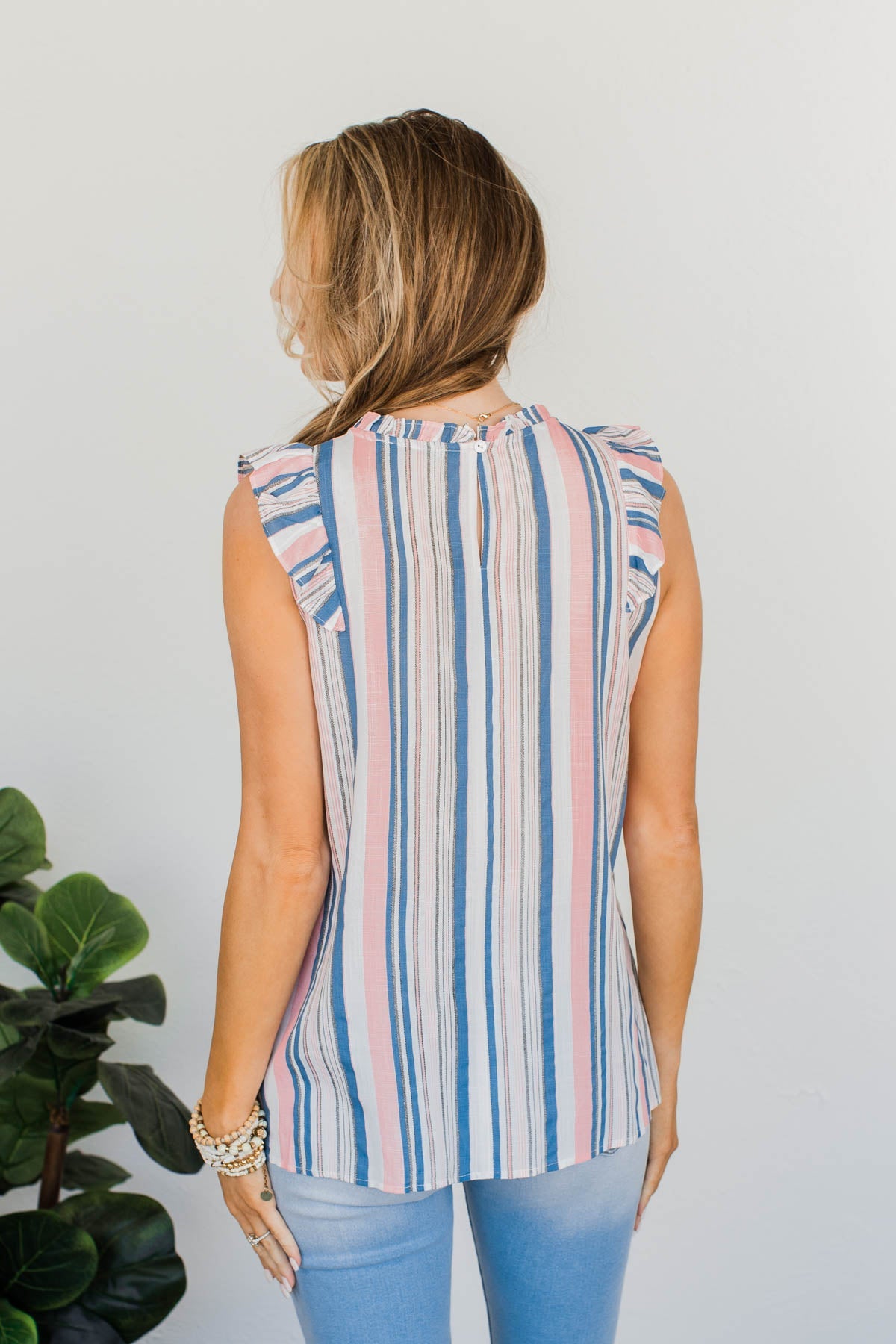 Playful Spirit Sleeveless Blouse- Pink & Blue