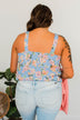 Floral Happiness Pleated Tank Top- Light Blue