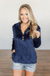 Lean A Little Closer Quarter Zip Sherpa- Navy