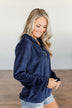 Lean A Little Closer Quarter Zip Sherpa- Navy