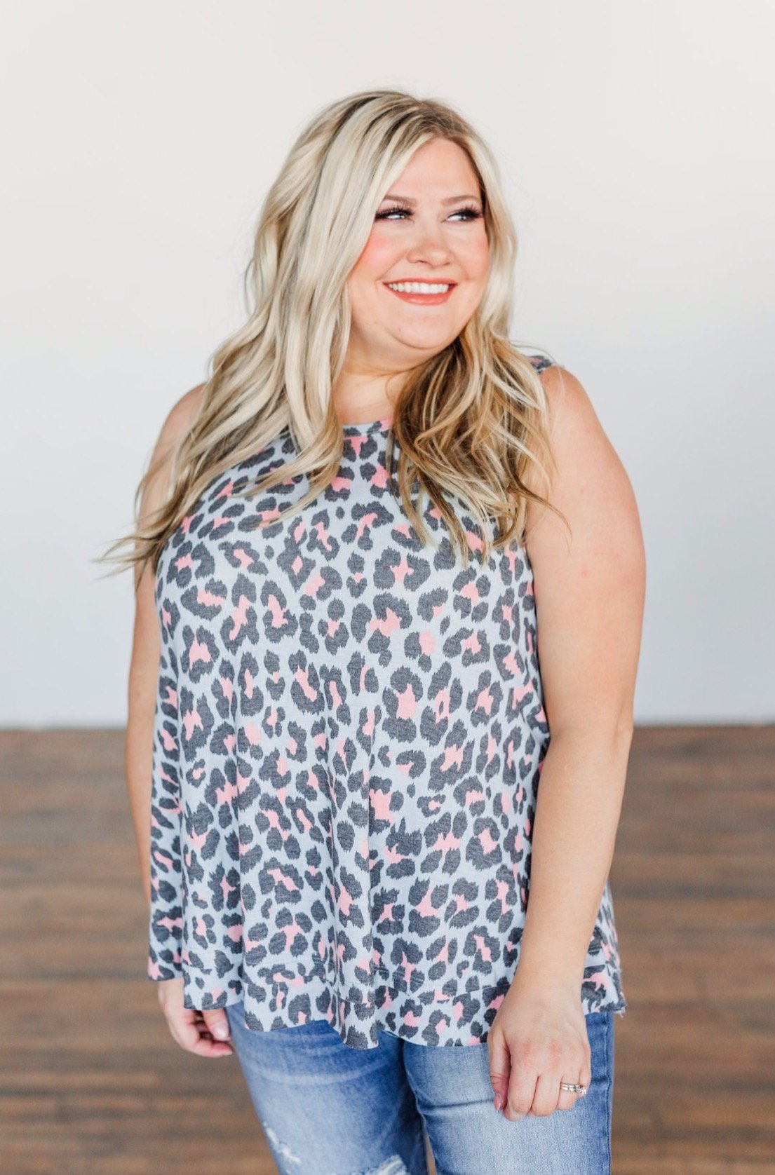 Run Wild Leopard Print Tank Top- Blue & Peach
