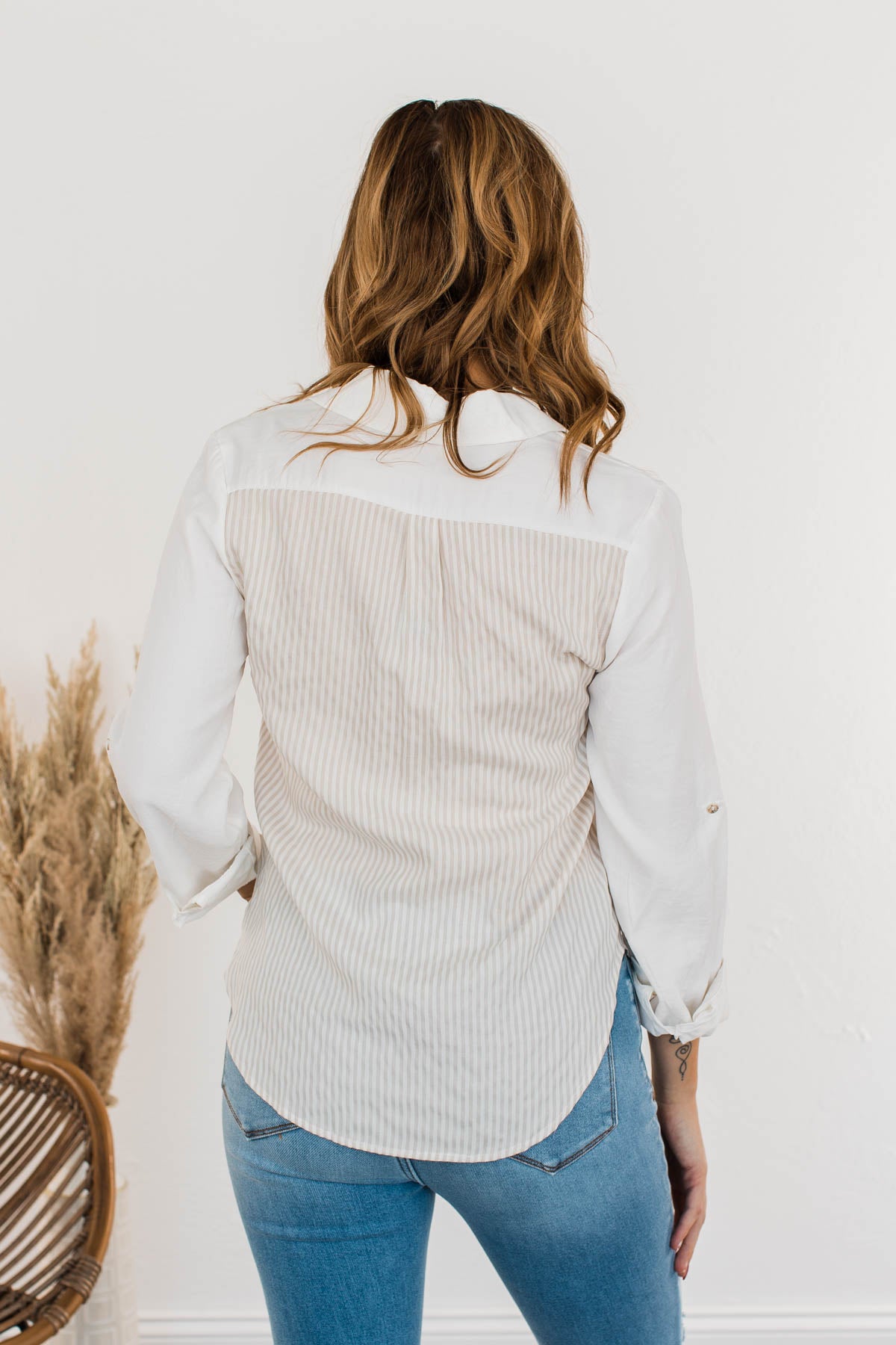 Off To A Meeting Button Down Top- Taupe
