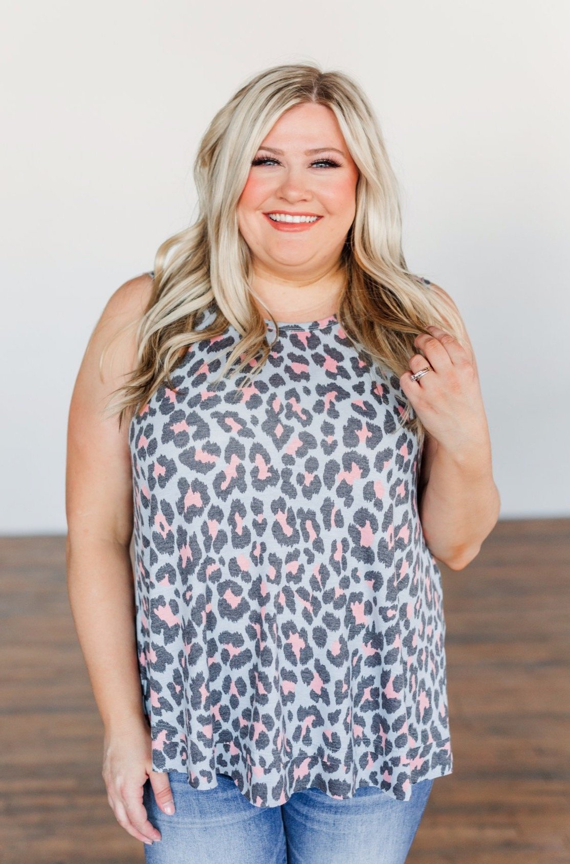 Run Wild Leopard Print Tank Top- Blue & Peach