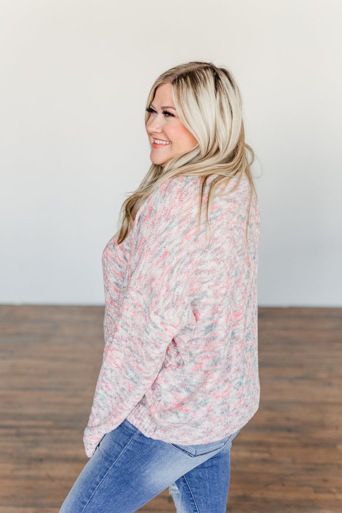 Feeling Blessed Button Knit Sweater- Ivory, Coral, & Blue