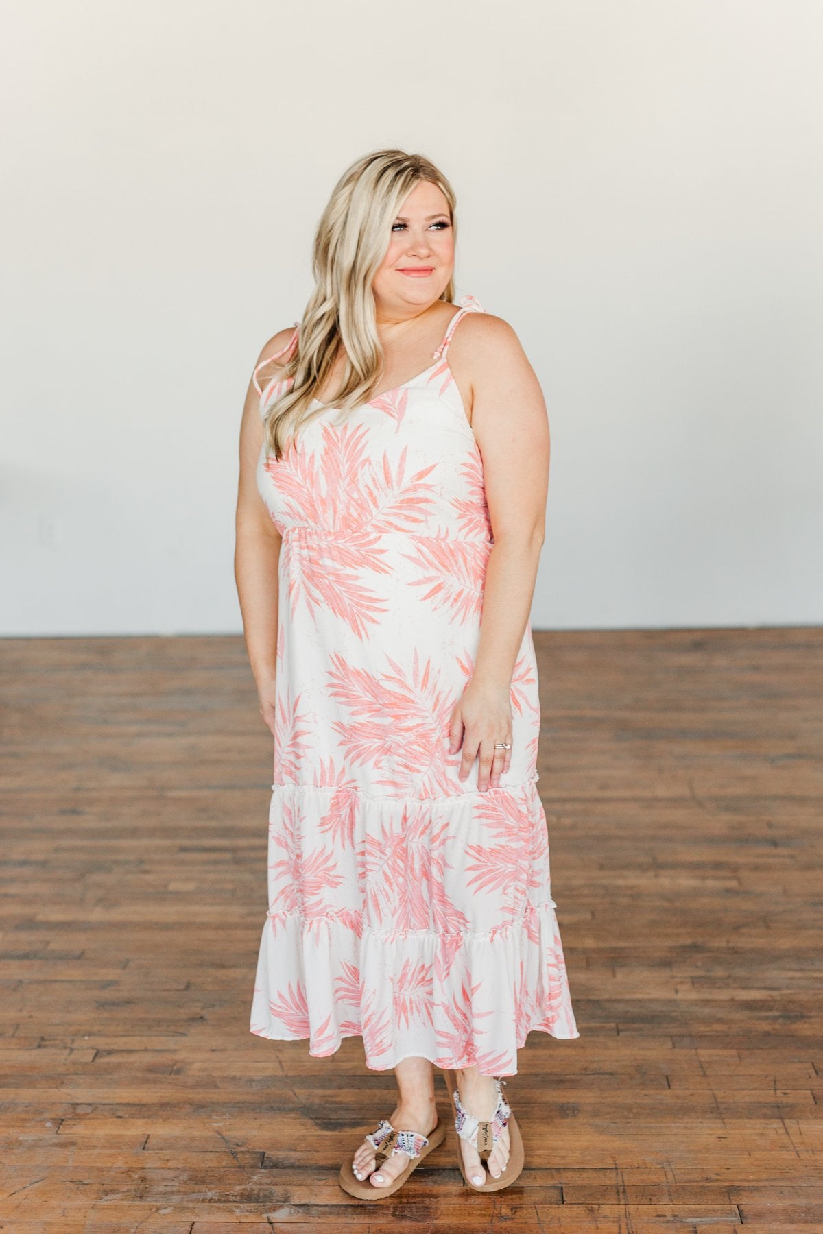 Finding Paradise Tropical Midi Dress- Ivory & Coral